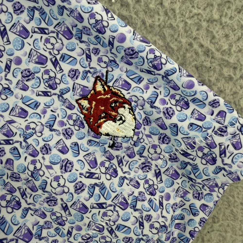 Peter Millar Summer Comfort Mens XL Purple Cocktail Bear Print Golf Polo Shirt - Picture 3 of 15